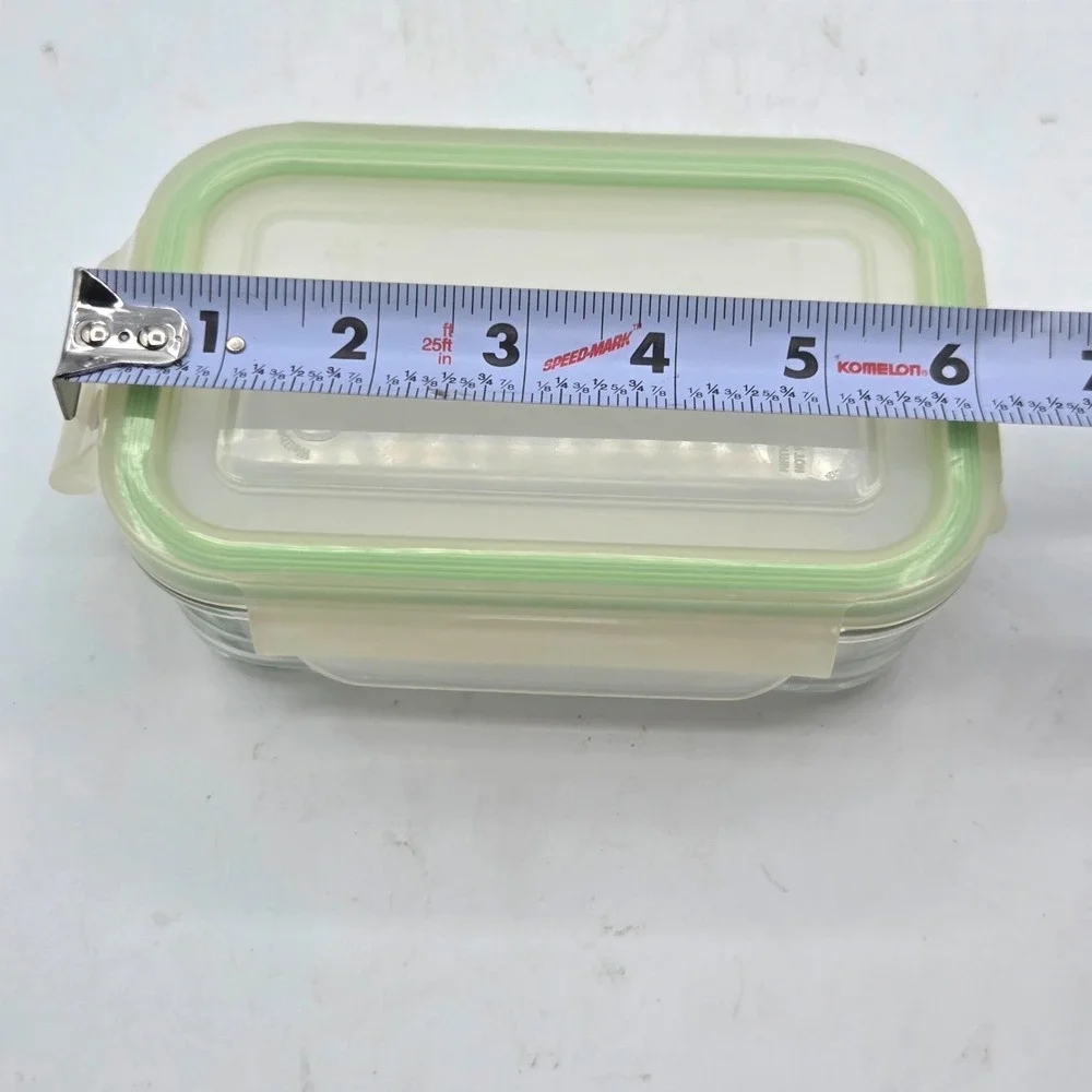 GlassLock Clear Glass Food Storage Container Airtight Snap Lid Green 6